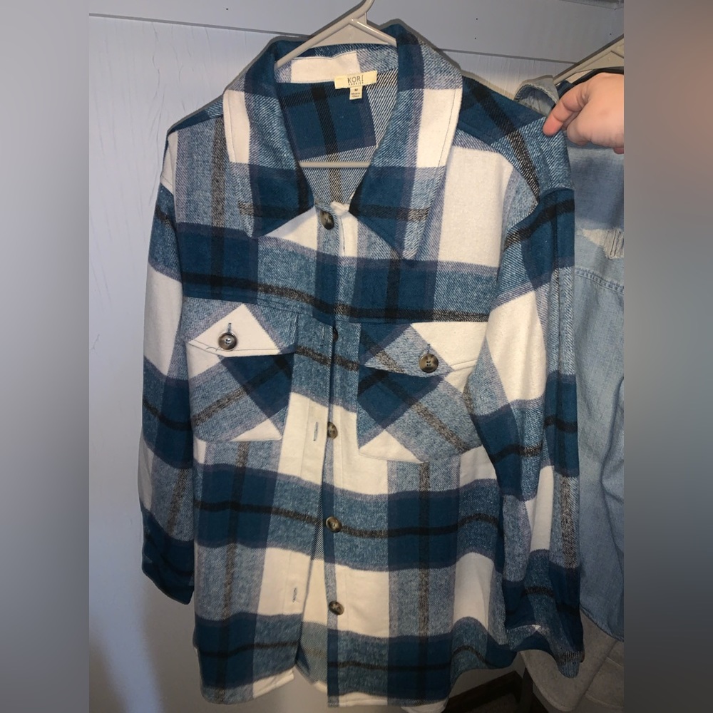 Blue Flannel Jacket. Flannel Shacket. Flannel Shirt Jacket